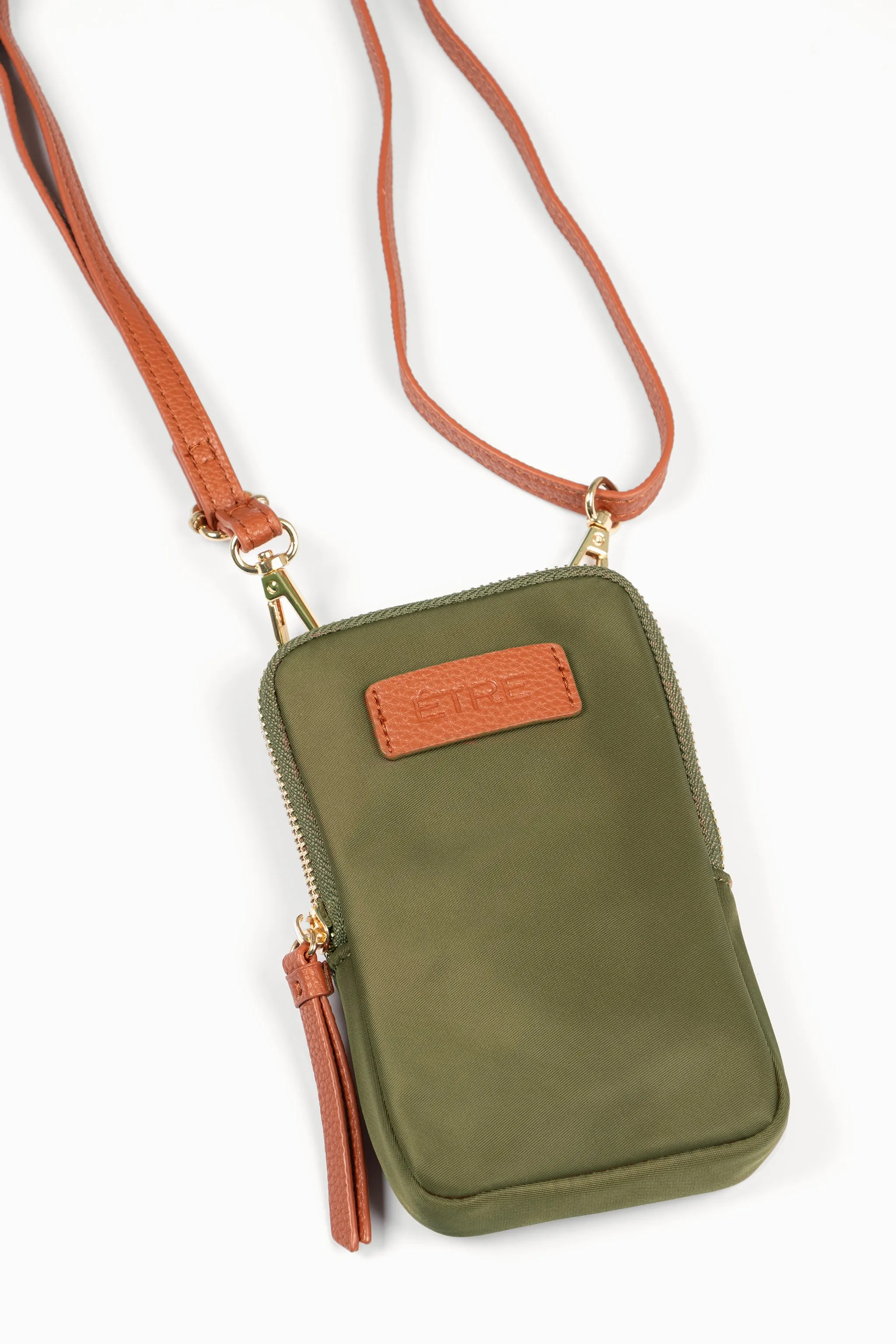 Ivy Crossbody Phone Bag - Khaki, Nylon/PU