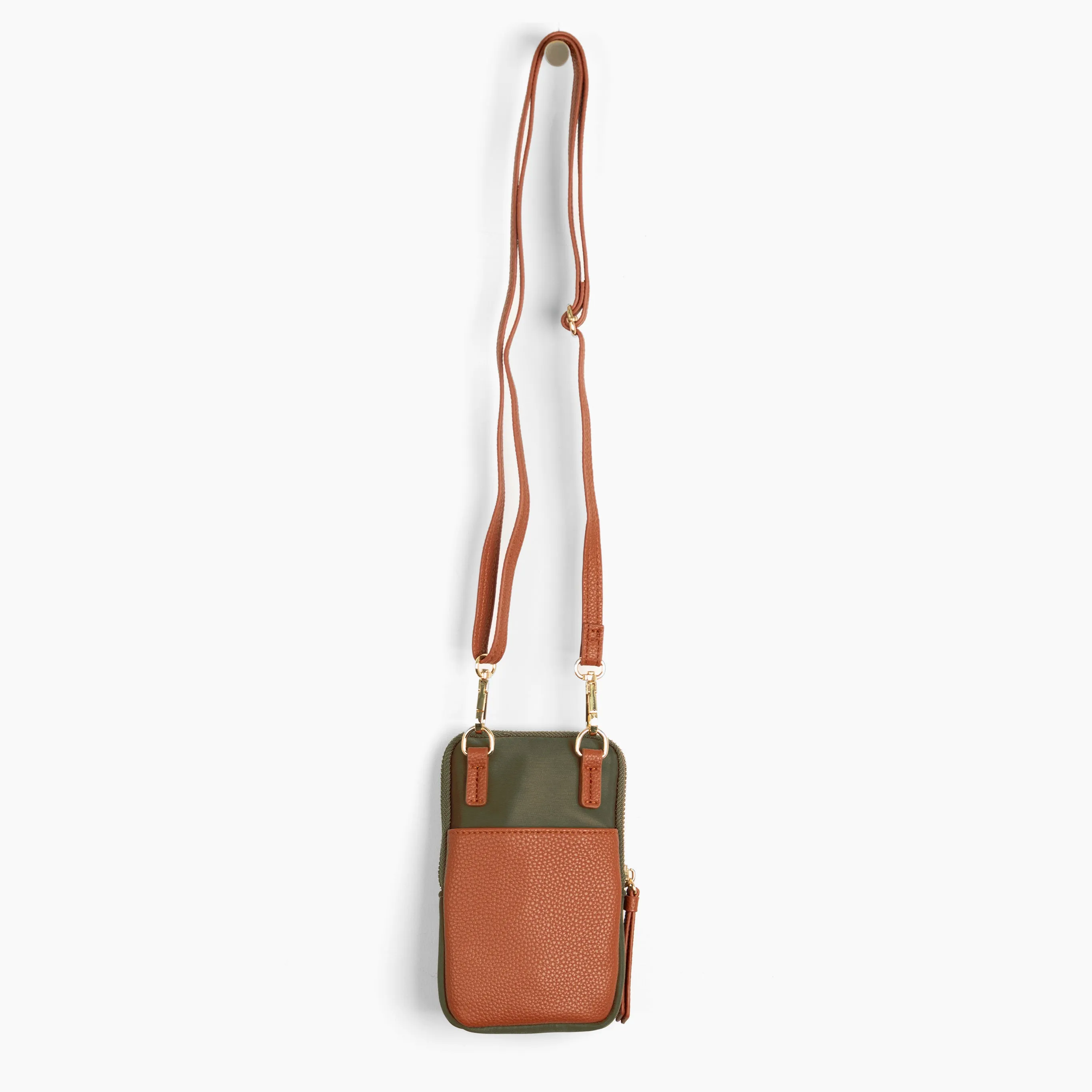 Ivy Crossbody Phone Bag - Khaki, Nylon/PU