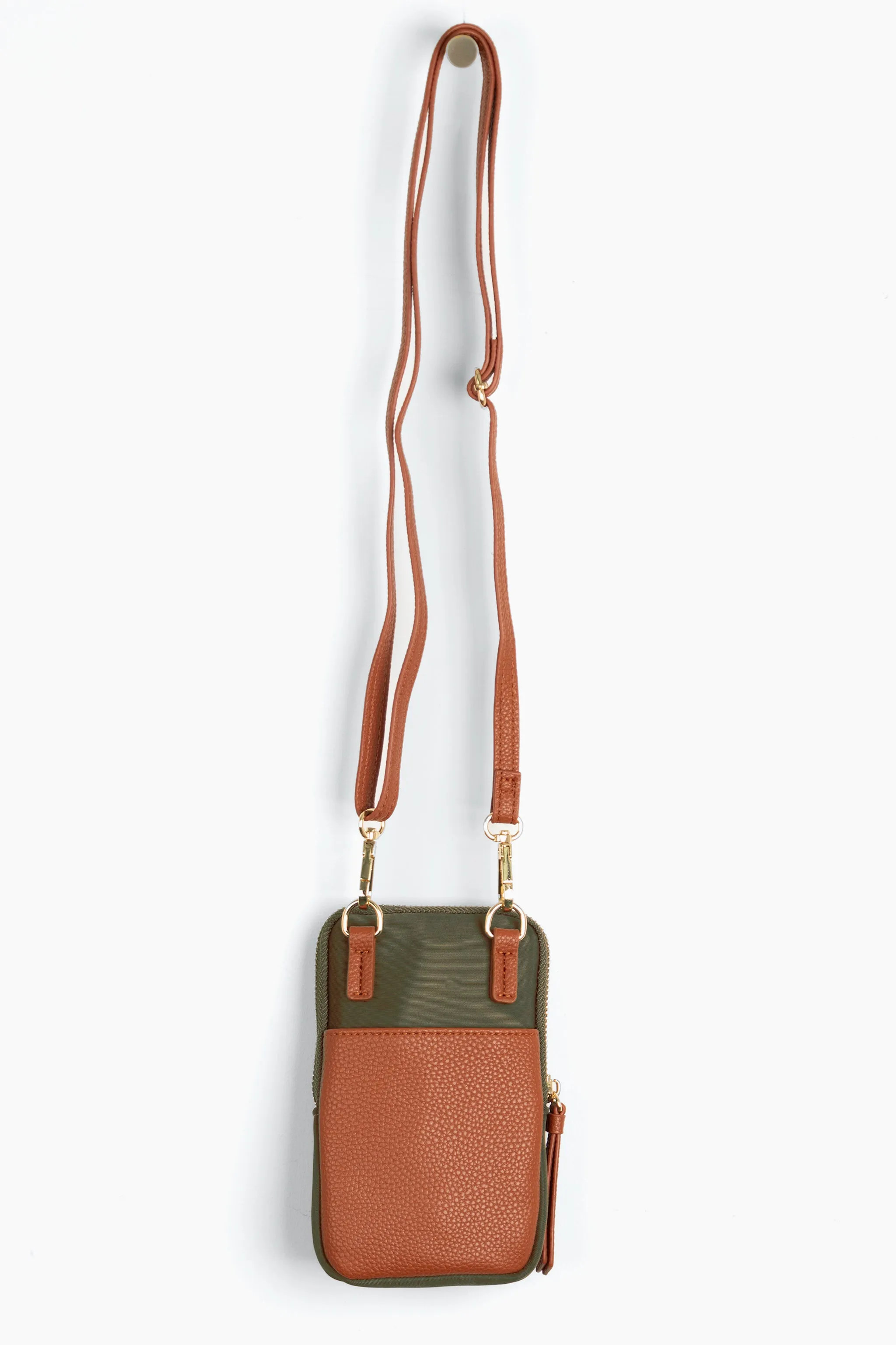 Ivy Crossbody Phone Bag - Khaki, Nylon/PU