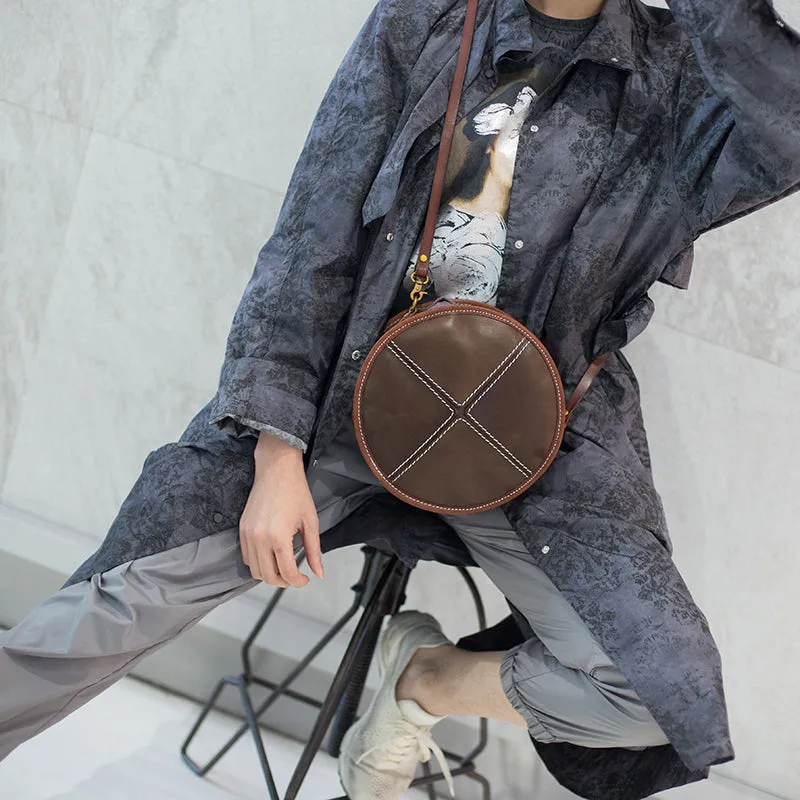 Ladies Green Leather Round Bag Circle Purse Casual Crossbody Bag for Women
