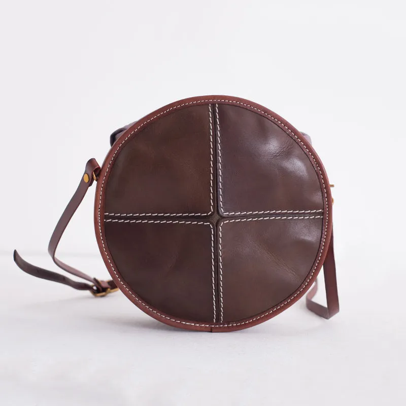 Ladies Green Leather Round Bag Circle Purse Casual Crossbody Bag for Women