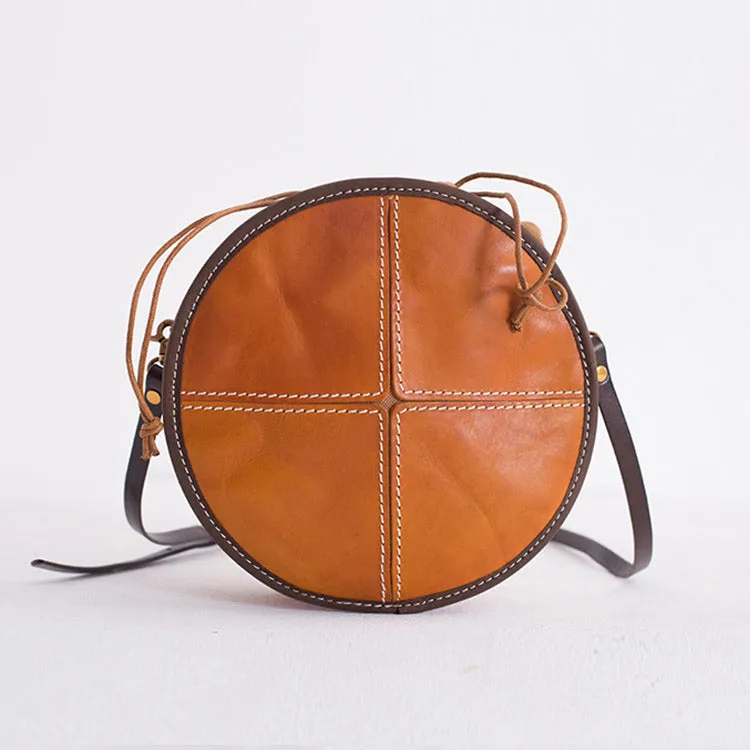 Ladies Green Leather Round Bag Circle Purse Casual Crossbody Bag for Women