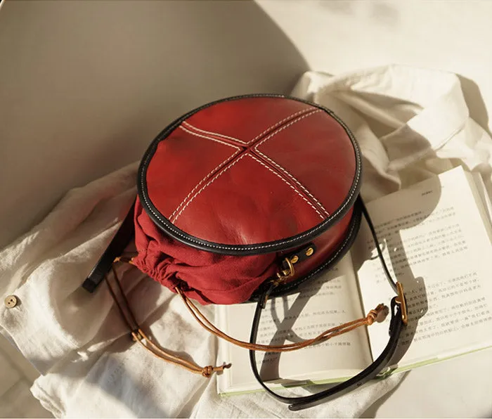 Ladies Green Leather Round Bag Circle Purse Casual Crossbody Bag for Women