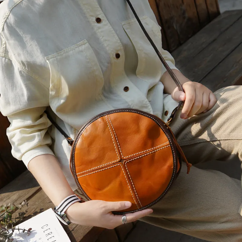 Ladies Green Leather Round Bag Circle Purse Casual Crossbody Bag for Women
