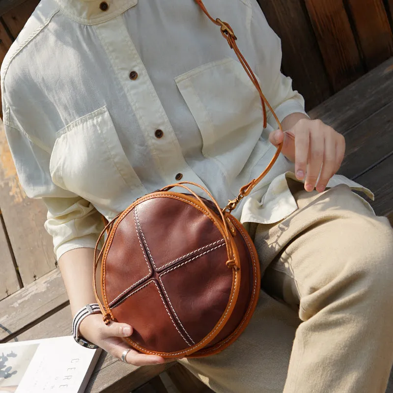 Ladies Green Leather Round Bag Circle Purse Casual Crossbody Bag for Women