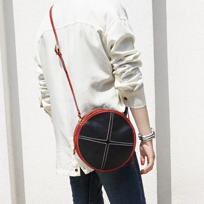 Ladies Green Leather Round Bag Circle Purse Casual Crossbody Bag for Women