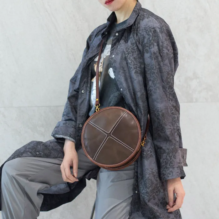 Ladies Green Leather Round Bag Circle Purse Casual Crossbody Bag for Women