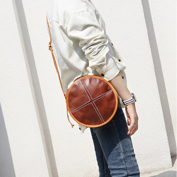 Ladies Green Leather Round Bag Circle Purse Casual Crossbody Bag for Women