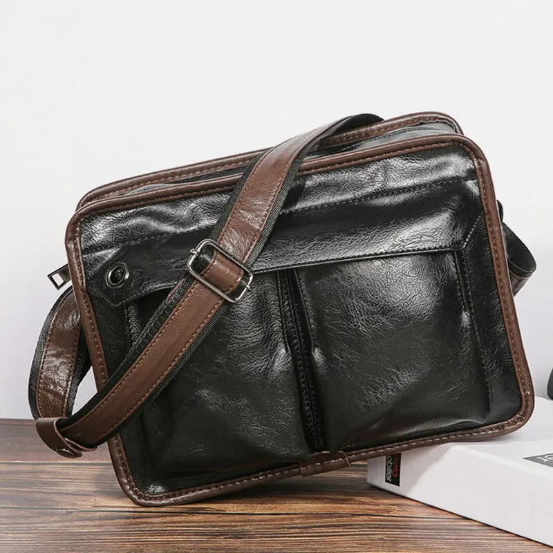 Men Double Layer Multi-pocket Crossbody Bags Fashion Casual Headphone Hole Design 14 Inch Laptop Bag Shoulder