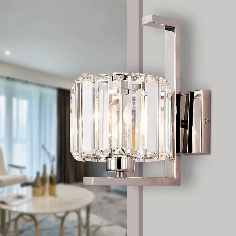 Minimalist Crystal Wall Lamp with Chrome Backplate & 1 Light