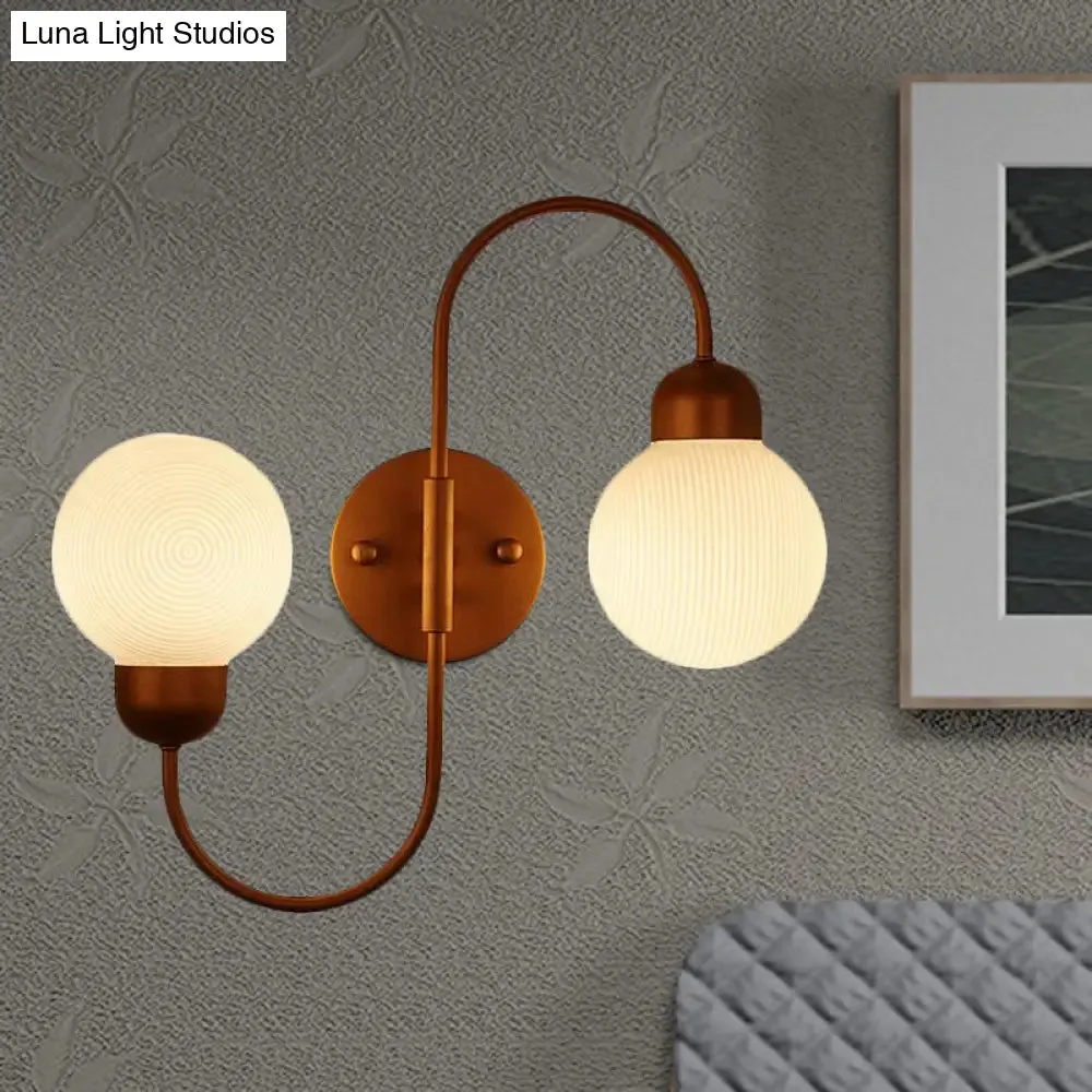 Modern White Glass Wall Mounted Light - 2-Head Spherical Wall Sconce for Living Room