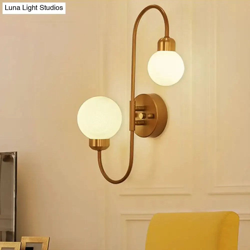 Modern White Glass Wall Mounted Light - 2-Head Spherical Wall Sconce for Living Room