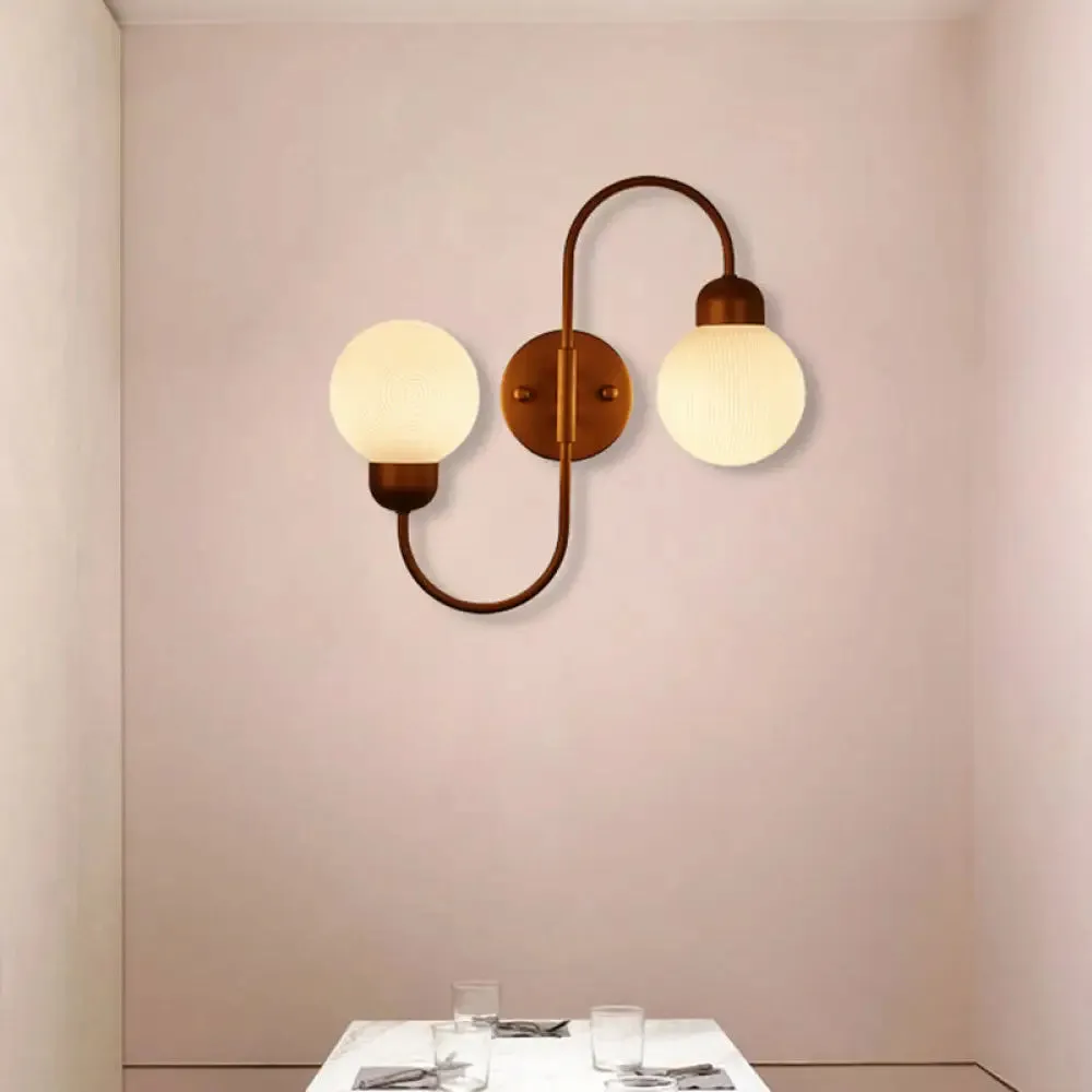 Modern White Glass Wall Mounted Light - 2-Head Spherical Wall Sconce for Living Room