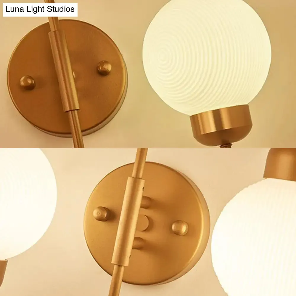 Modern White Glass Wall Mounted Light - 2-Head Spherical Wall Sconce for Living Room