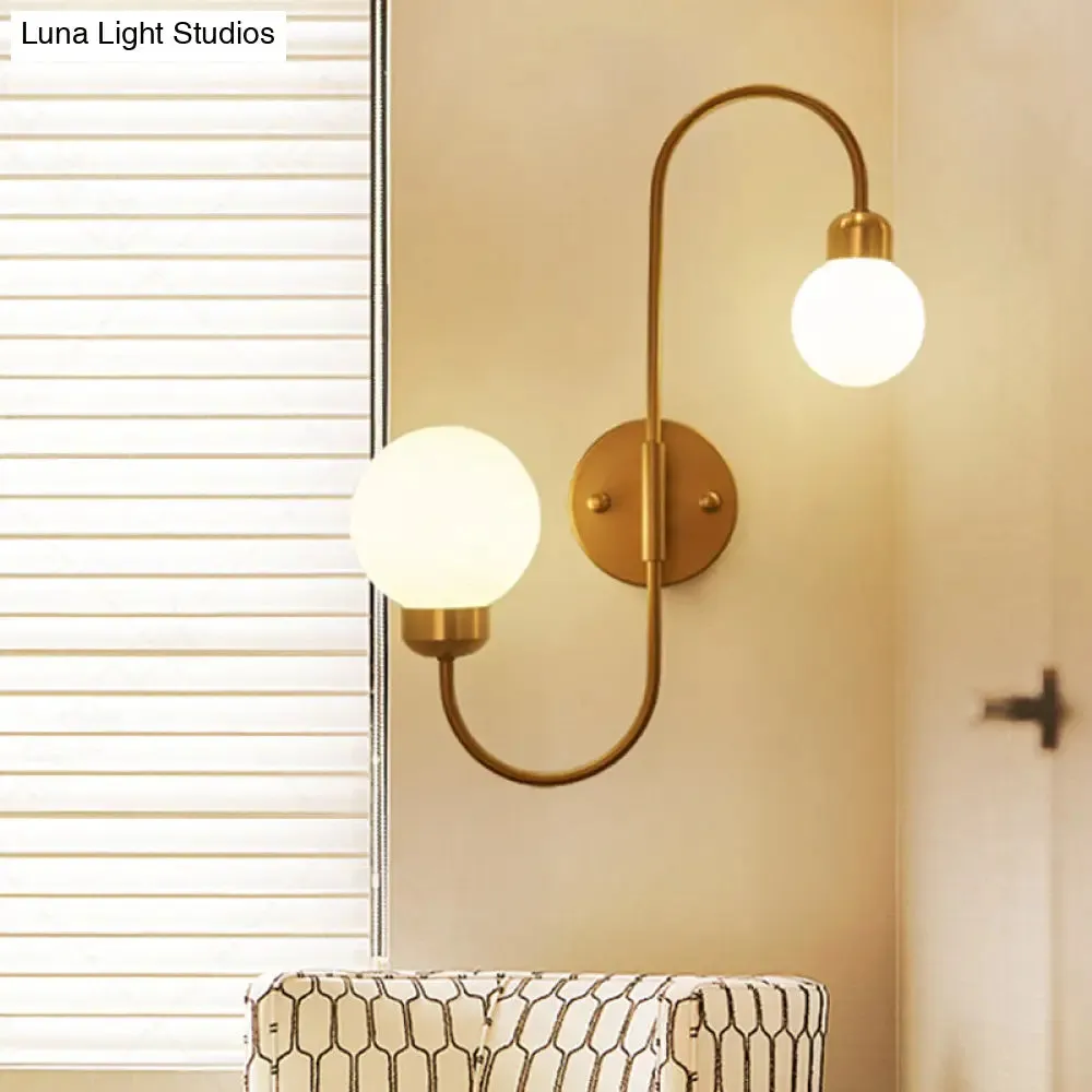 Modern White Glass Wall Mounted Light - 2-Head Spherical Wall Sconce for Living Room