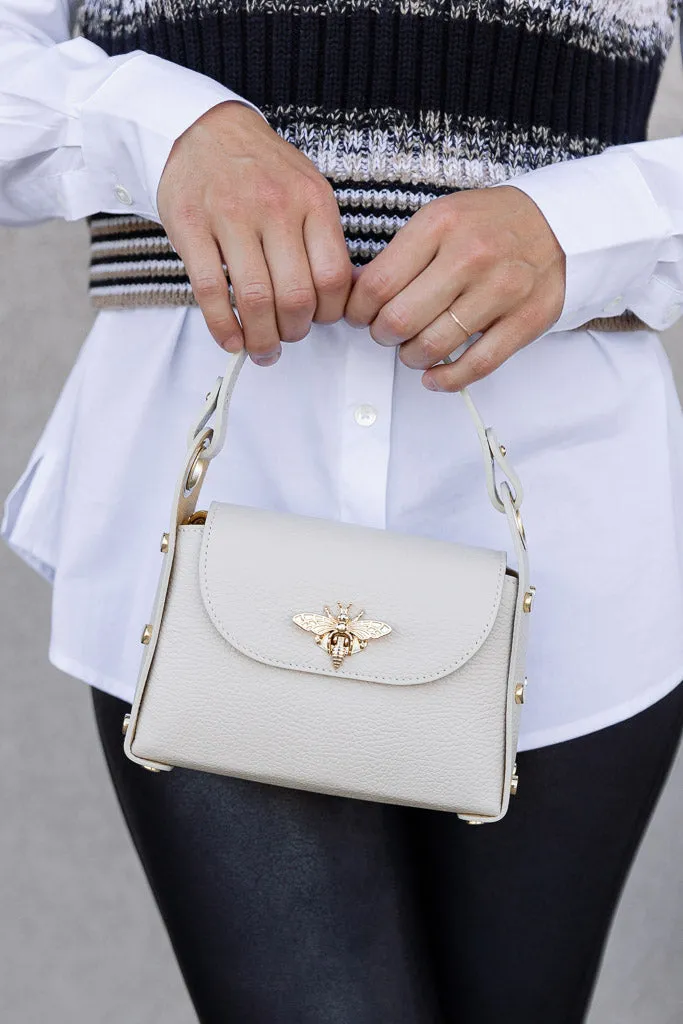 Nina Pebbled Leather Hand Bag, Almond