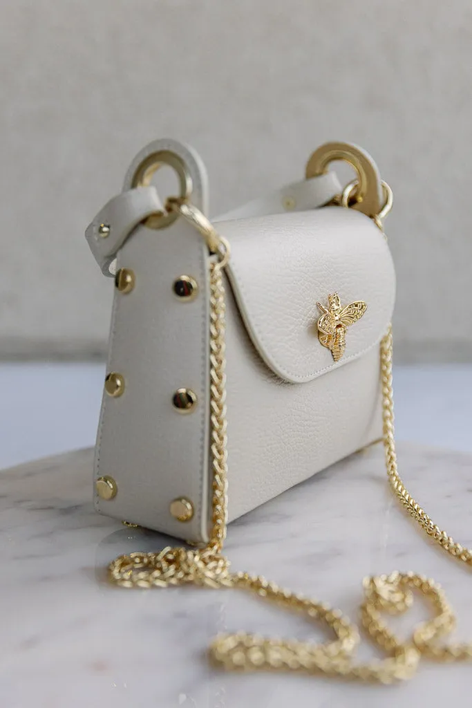 Nina Pebbled Leather Hand Bag, Almond