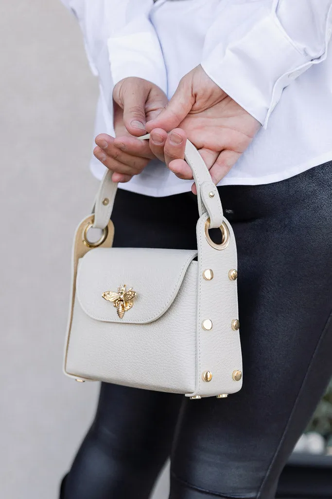 Nina Pebbled Leather Hand Bag, Almond