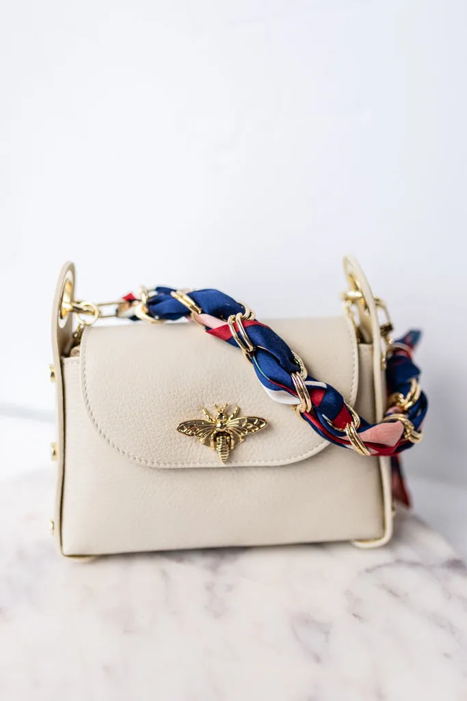 Nina Pebbled Leather Hand Bag, Almond