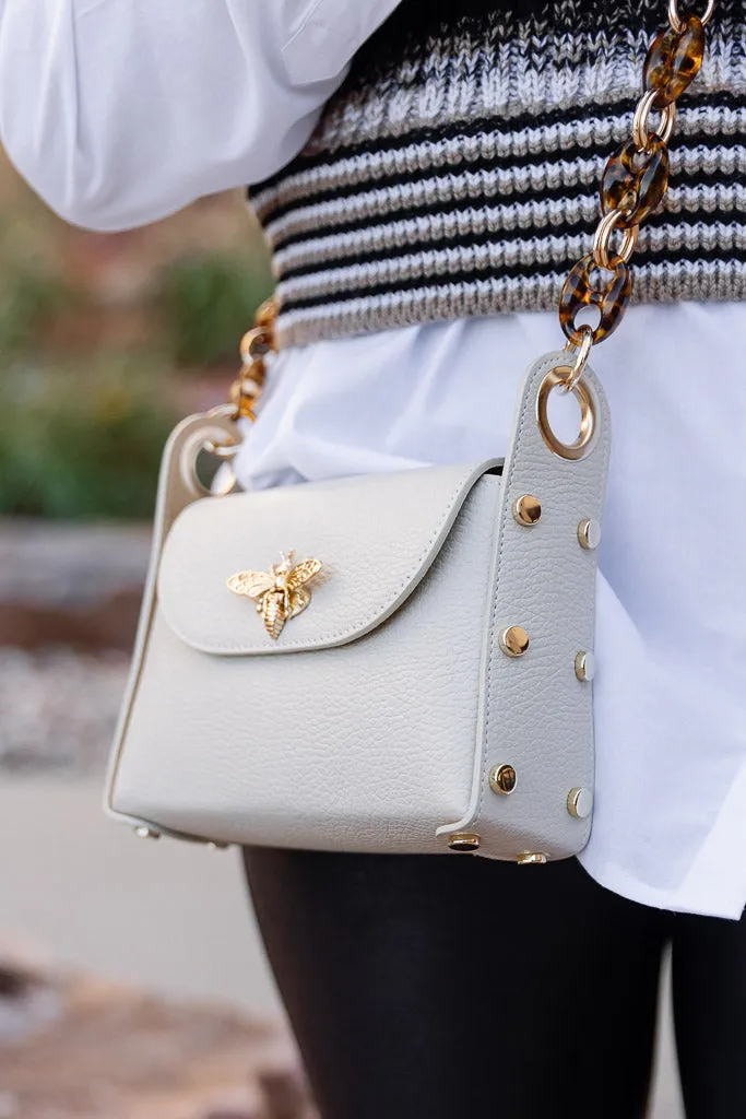 Nina Pebbled Leather Hand Bag, Almond