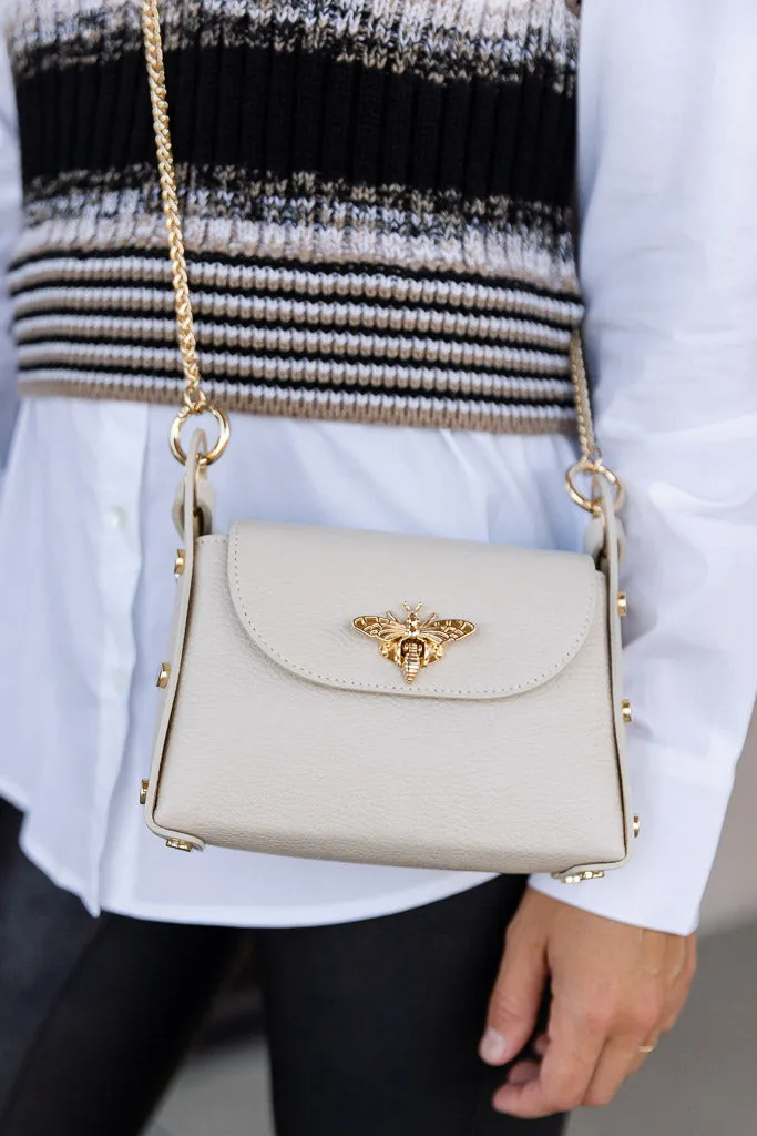 Nina Pebbled Leather Hand Bag, Almond