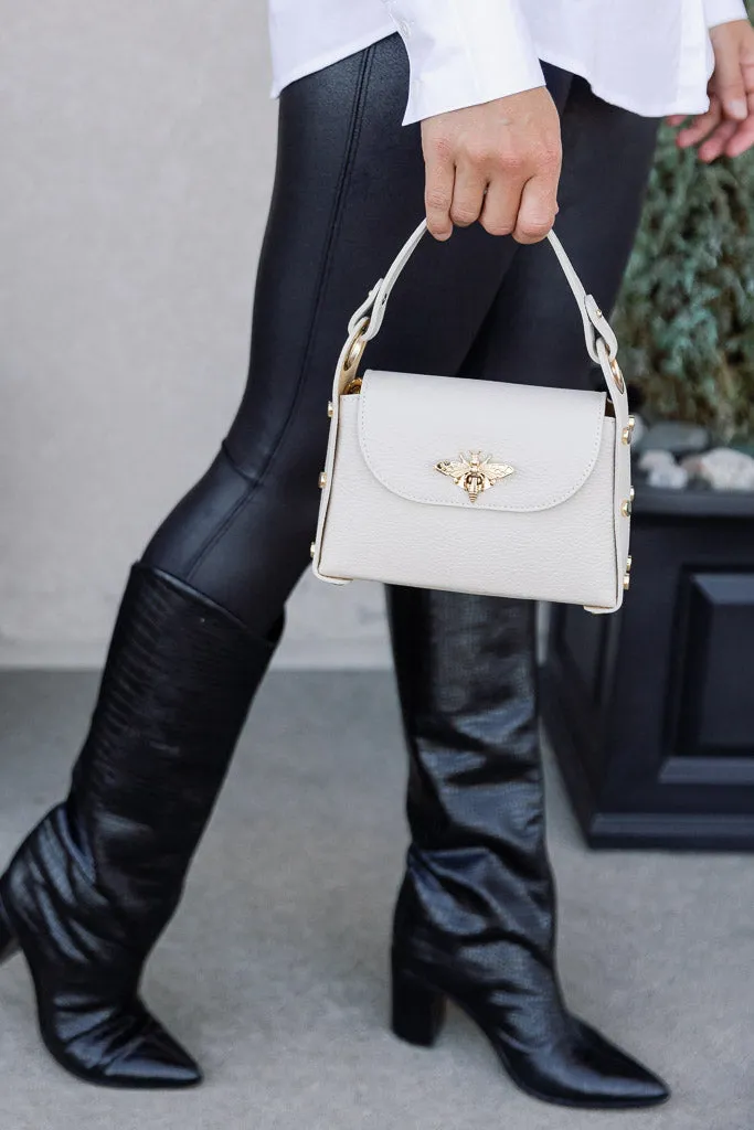 Nina Pebbled Leather Hand Bag, Almond