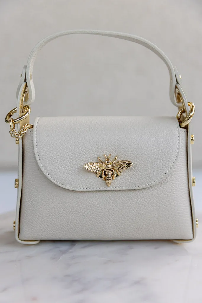 Nina Pebbled Leather Hand Bag, Almond