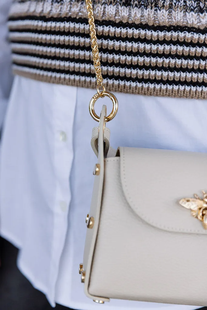 Nina Pebbled Leather Hand Bag, Almond