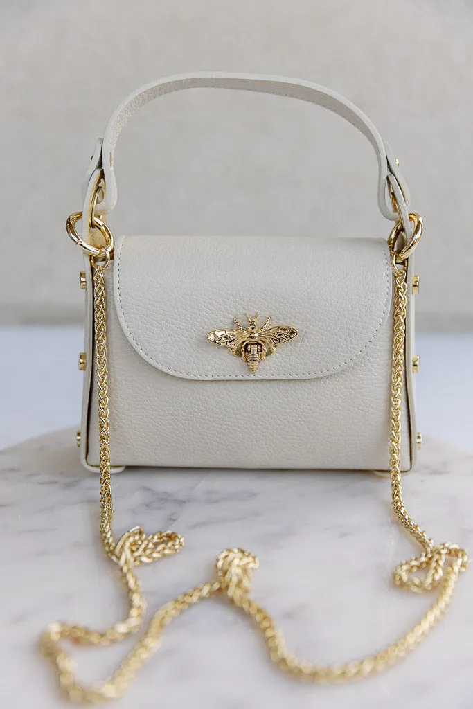 Nina Pebbled Leather Hand Bag, Almond