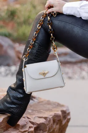 Nina Pebbled Leather Hand Bag, Almond