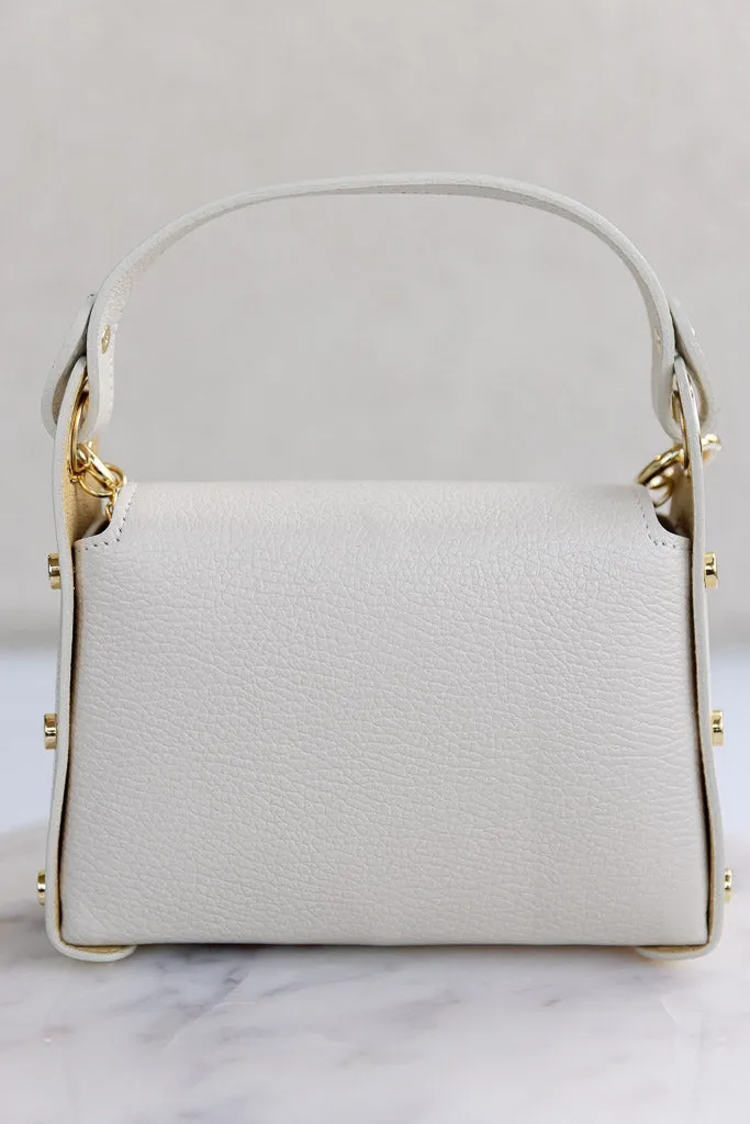 Nina Pebbled Leather Hand Bag, Almond
