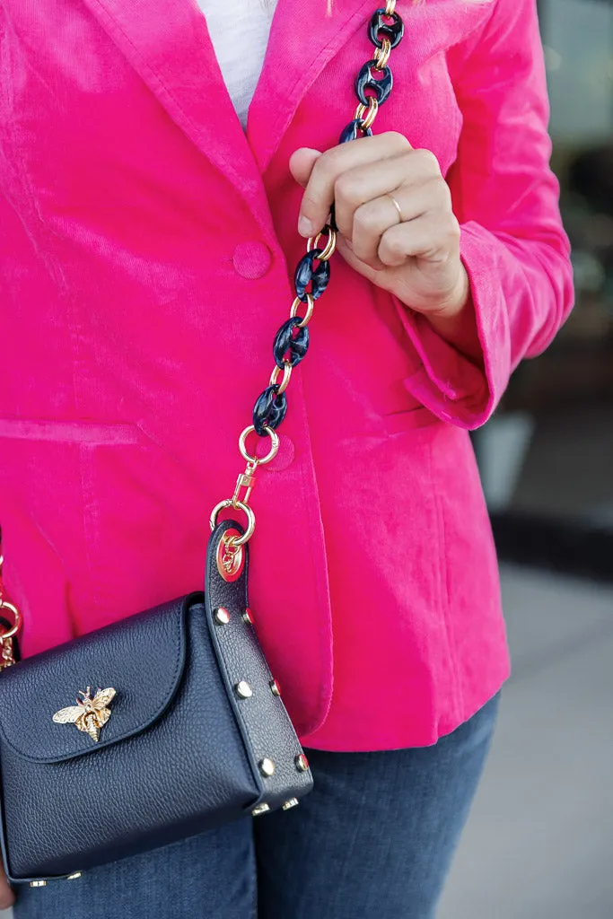 Nina Pebbled Leather Hand Bag, Navy