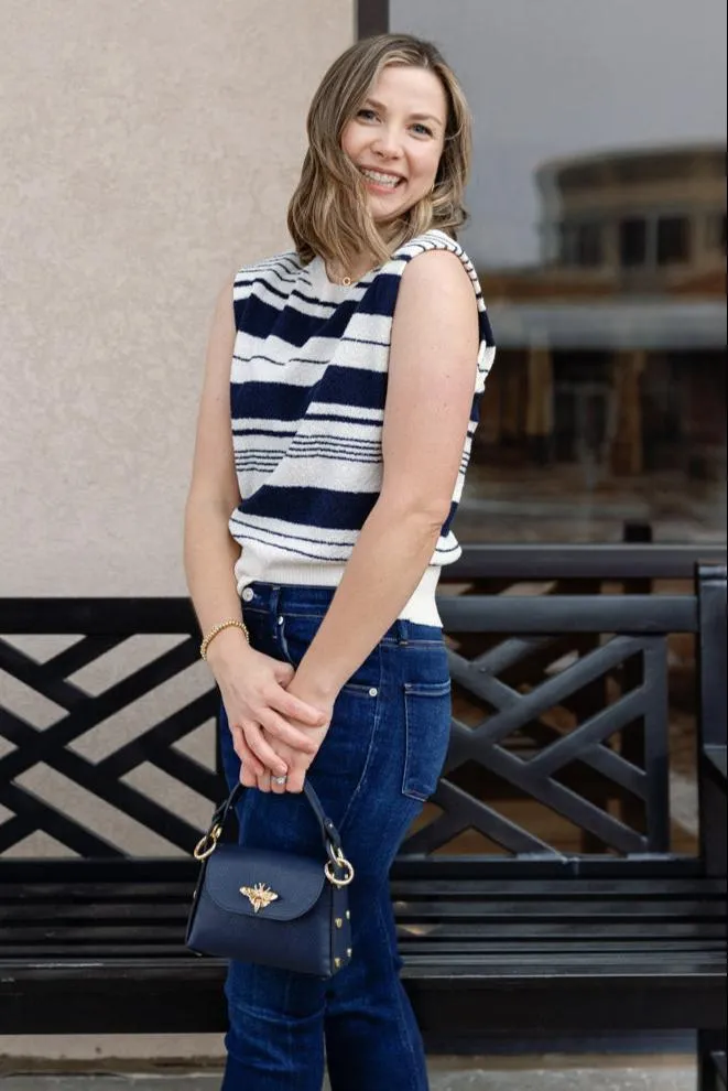 Nina Pebbled Leather Hand Bag, Navy