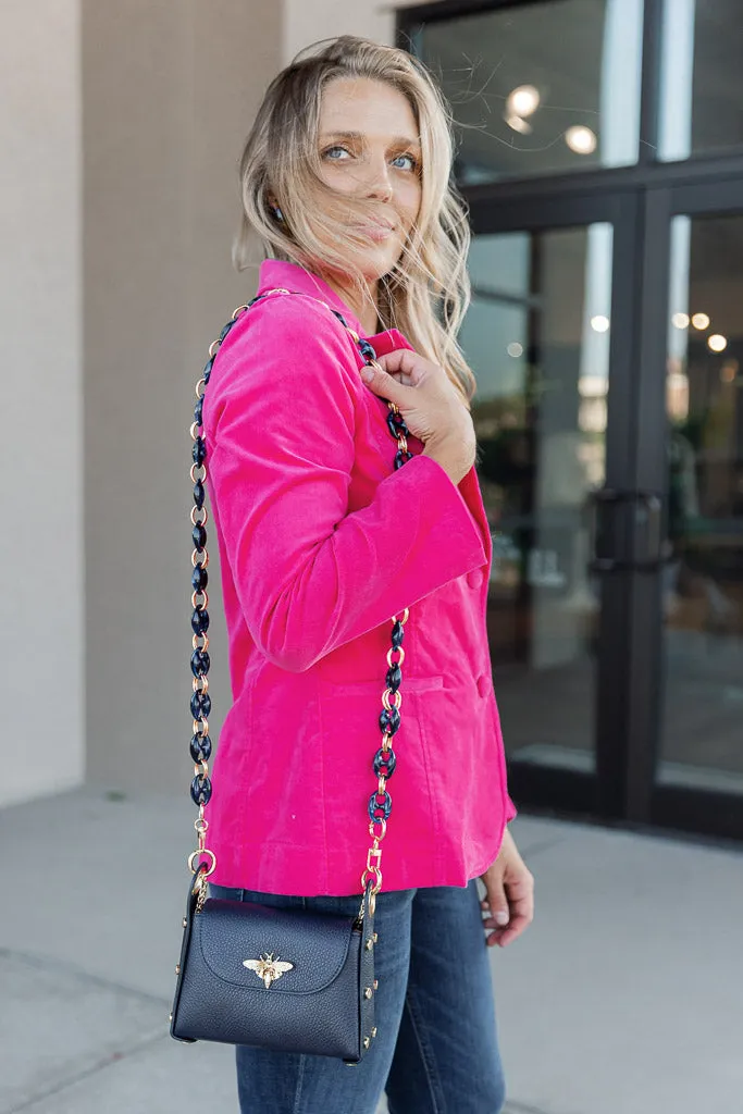 Nina Pebbled Leather Hand Bag, Navy