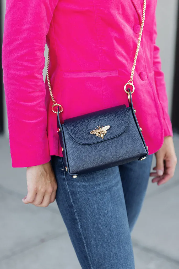 Nina Pebbled Leather Hand Bag, Navy