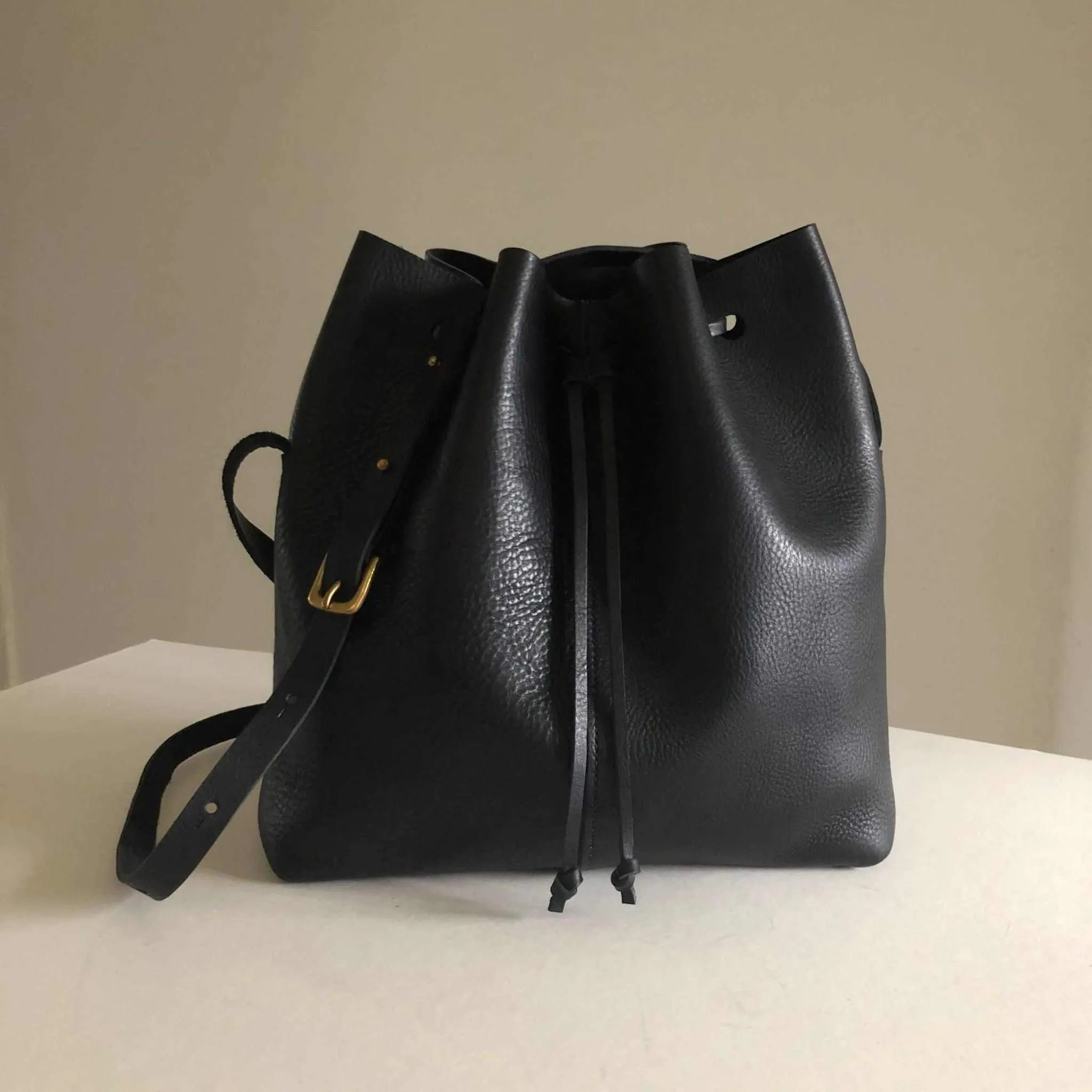 Nomad Maxi Leather Bucket Bag (Extra Deep) in Black or Tan