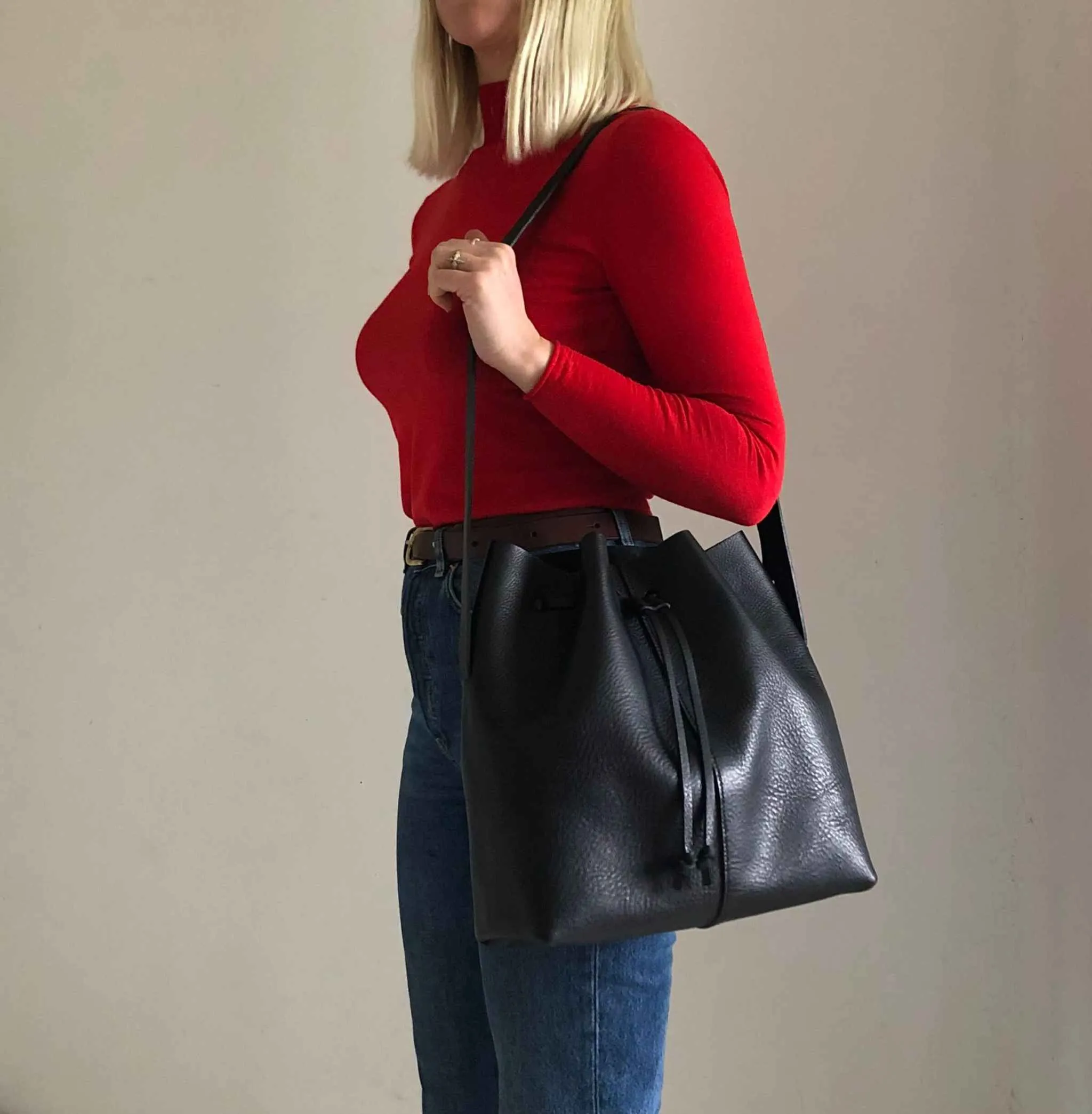 Nomad Maxi Leather Bucket Bag (Extra Deep) in Black or Tan