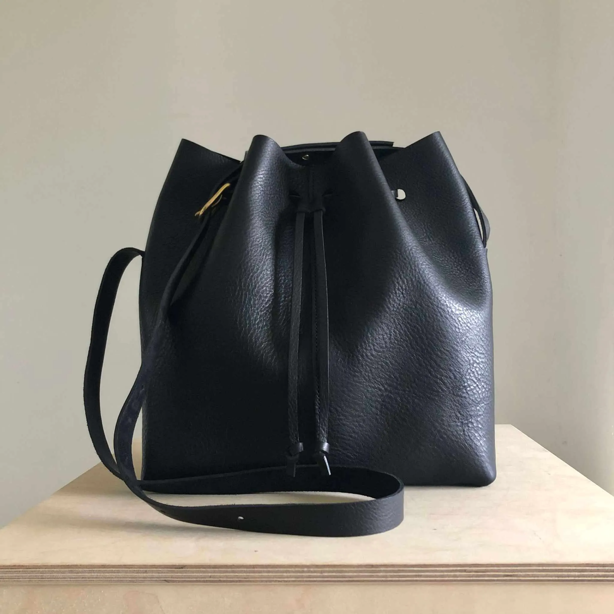 Nomad Maxi Leather Bucket Bag (Extra Deep) in Black or Tan
