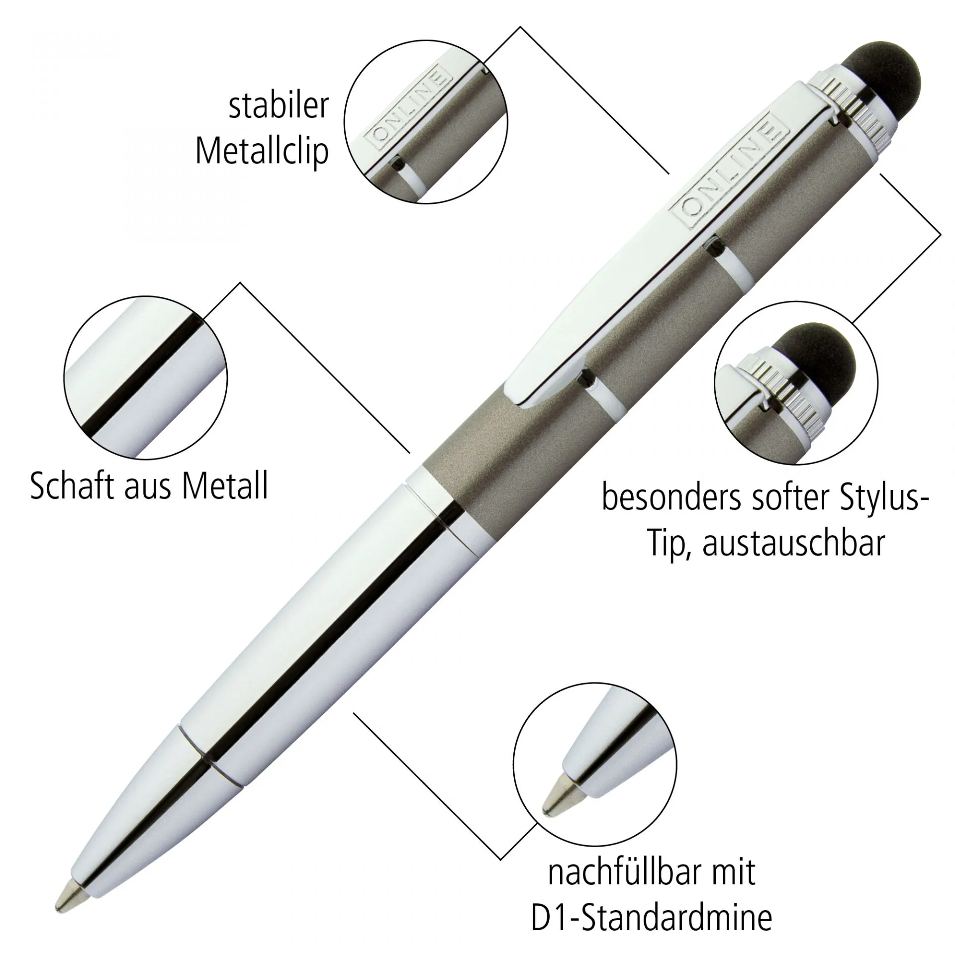 Online Piccolo Ballpoint Pen - Metallic Orange (Mini Sized with Stylus)