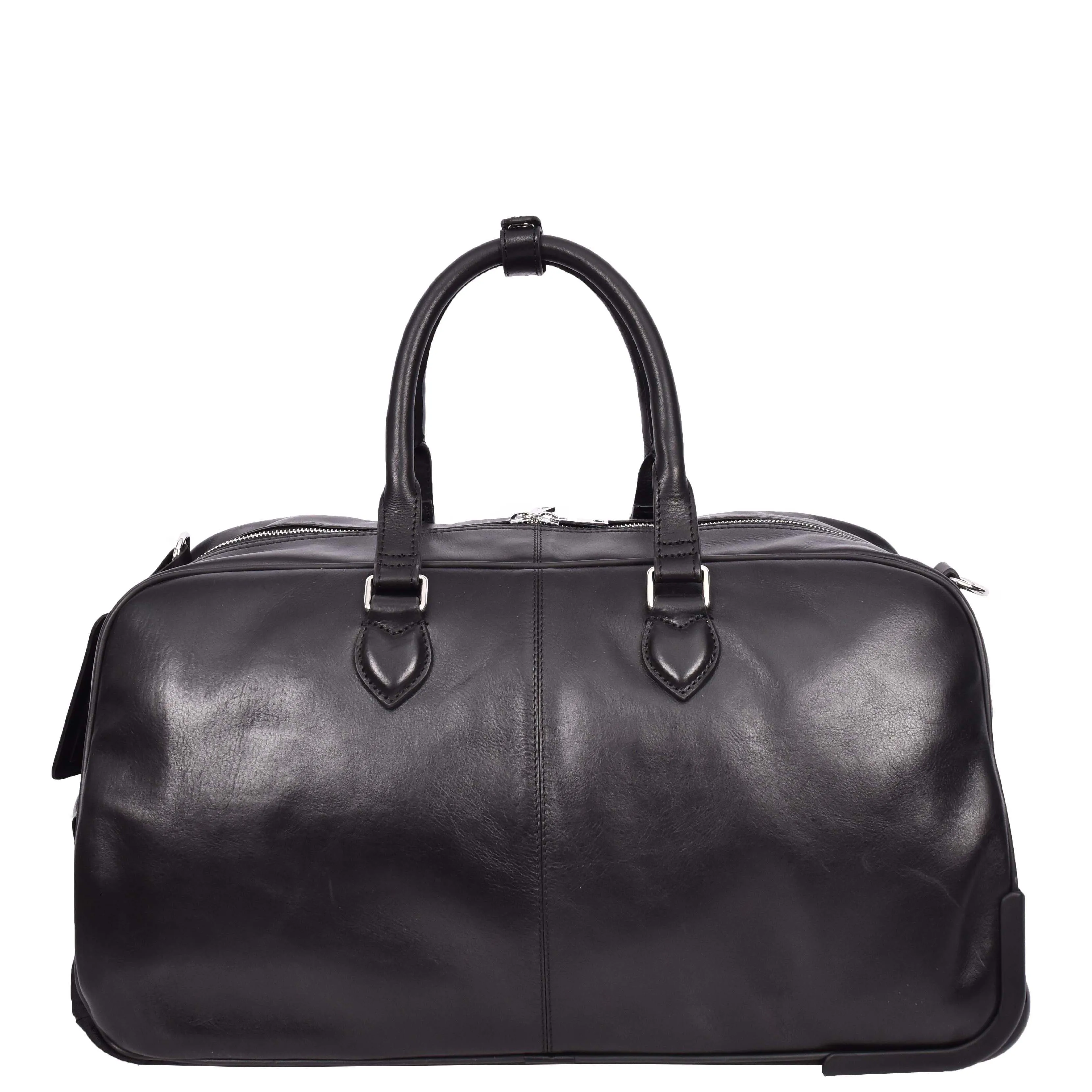 Premium Leather Wheeled Holdall Cabin Size Weekend Travel Duffle Bag AL50 Black