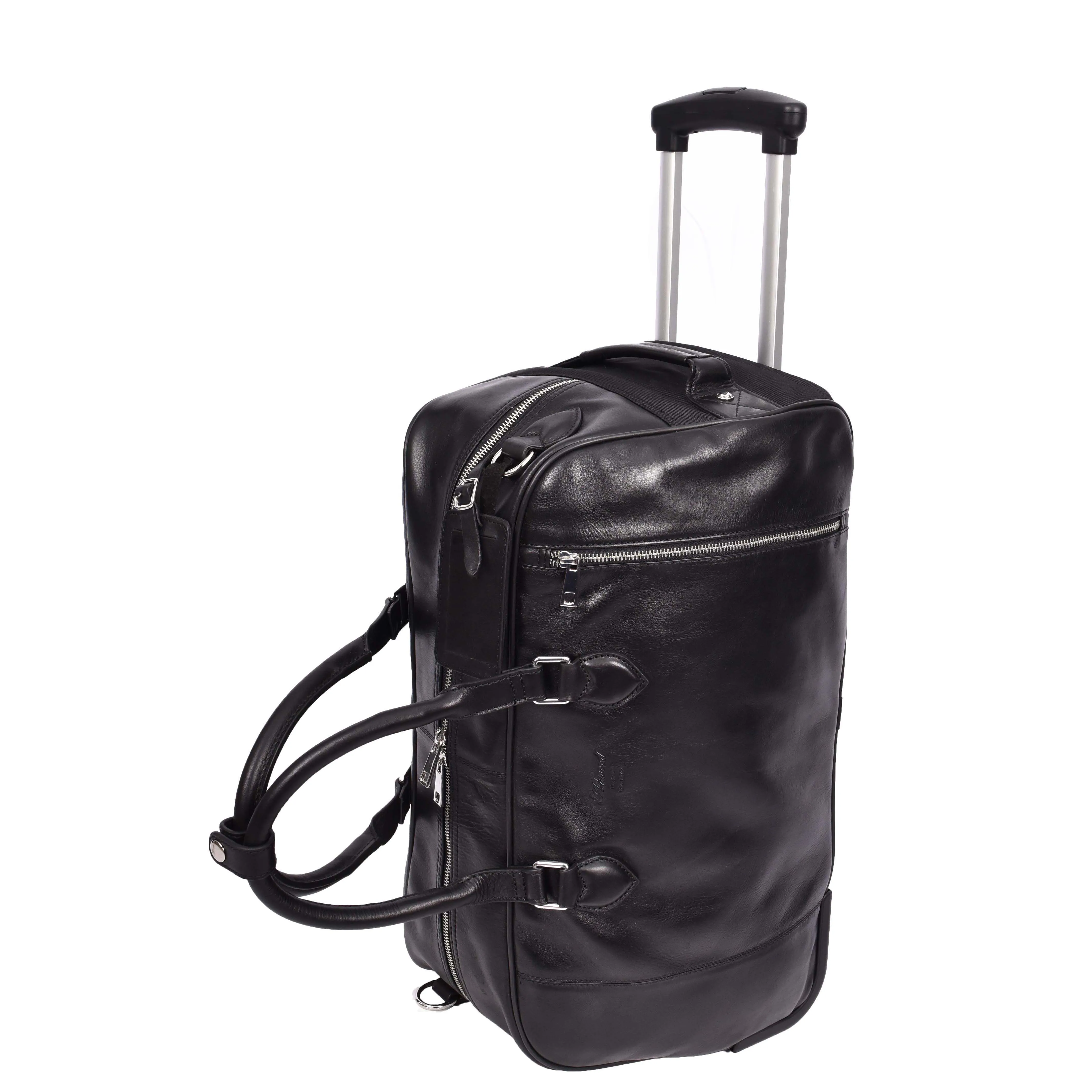 Premium Leather Wheeled Holdall Cabin Size Weekend Travel Duffle Bag AL50 Black