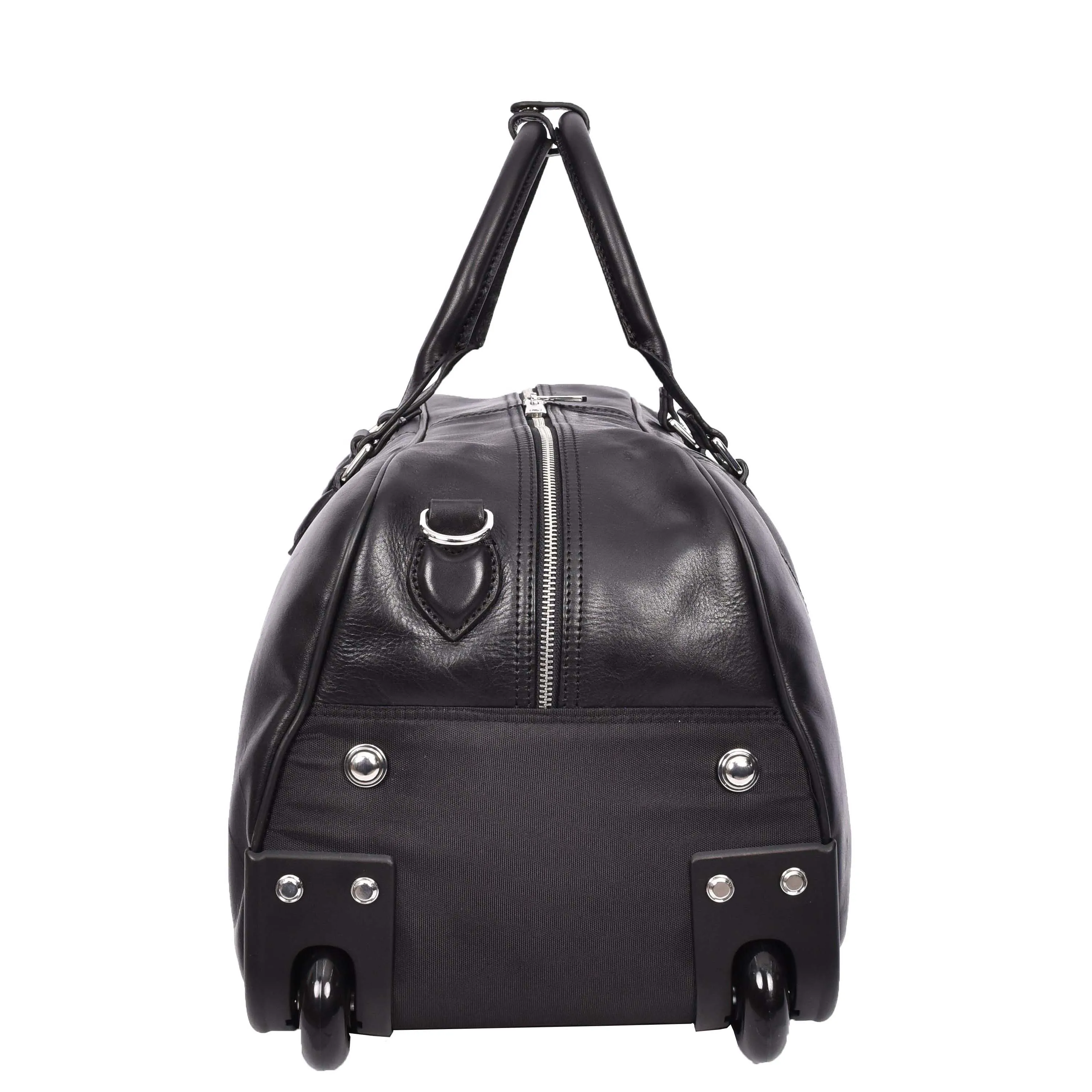 Premium Leather Wheeled Holdall Cabin Size Weekend Travel Duffle Bag AL50 Black