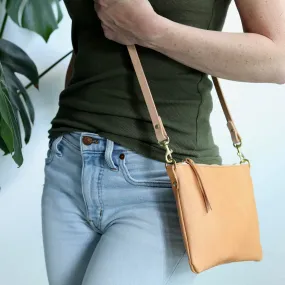 Small Leather Crossbody Clutch Bag - Beige