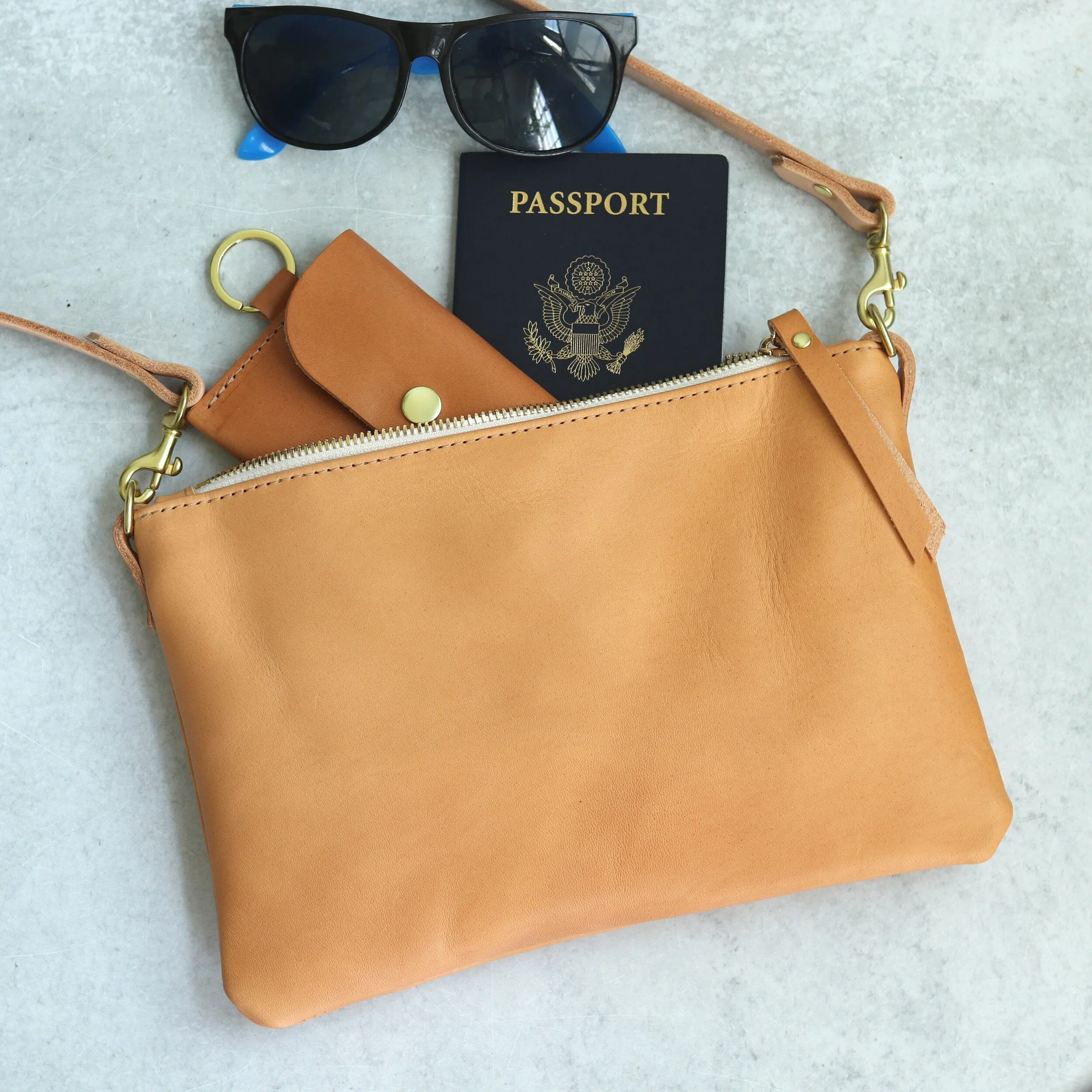 Small Leather Crossbody Clutch Bag - Beige