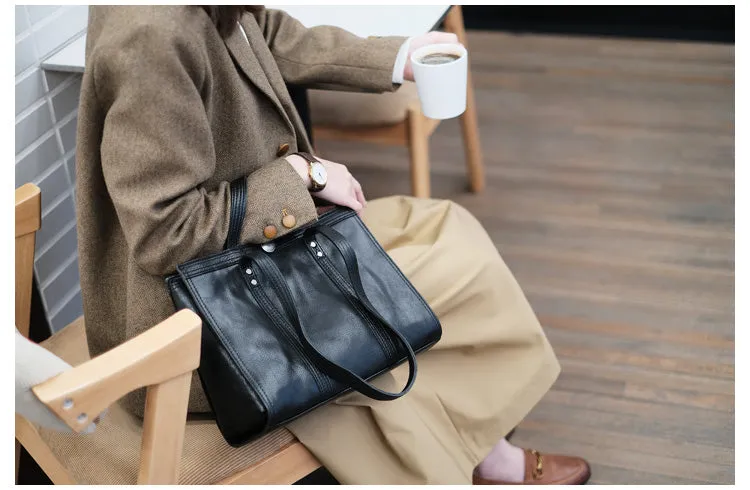 Stylish Womens Black Shoulder Purse Genuine Leather Tote Bags