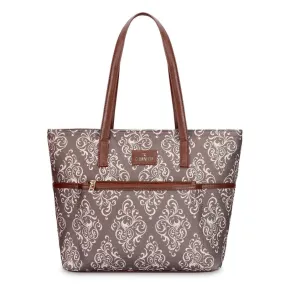 THE CLOWNFISH Concetta Printed Handicraft Fabric & Faux Leather Handbag for Women Office Bag Ladies Shoulder Bag Tote For Women College Girls (Brown)