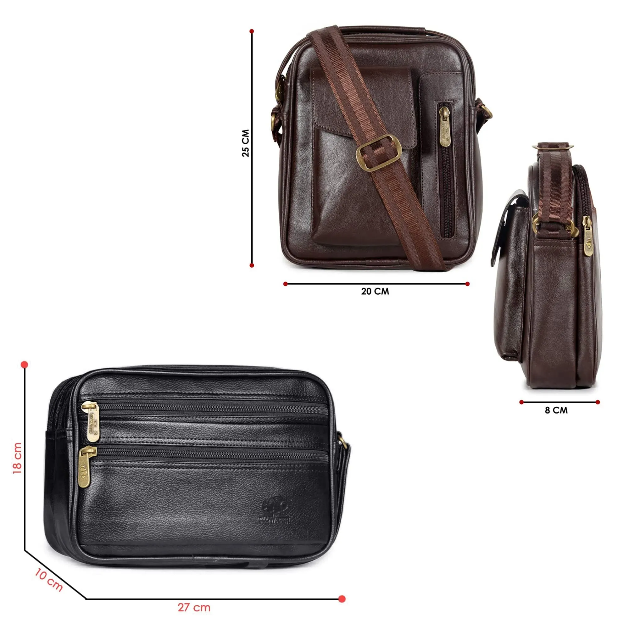 THE CLOWNFISH Unisex-Adult Combo Of Asset Faux Leather Sling Bag (Dark Brown) Multipurpose Travel Pouch Cash Money Pouch Wrist (Black)