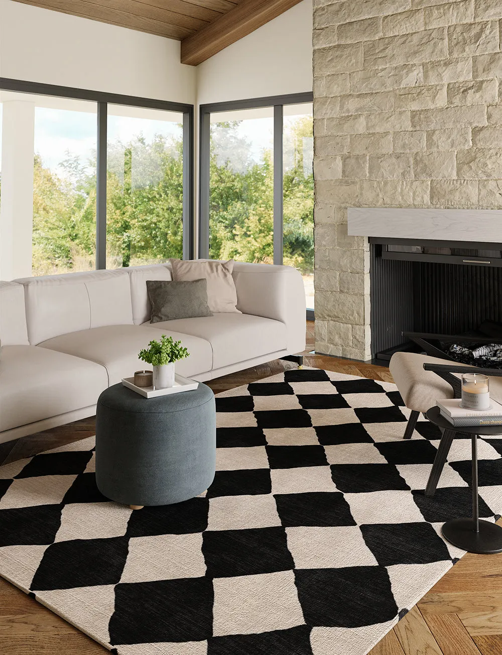 Trestres Checkered Black & Ivory Rug