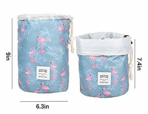 US 1-2 Pcs Large Barrel Travel Cosmetic Bag Nylon Organizer Drawstring Toiletry