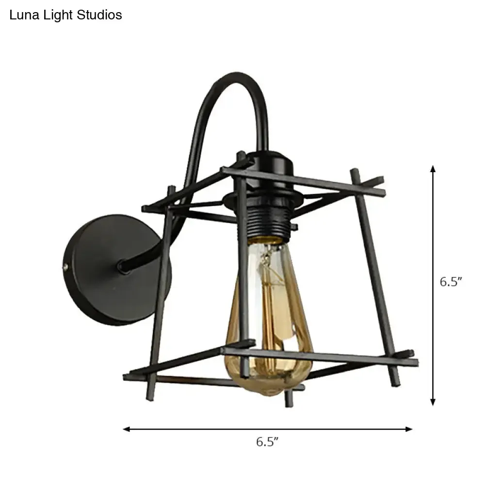Vintage Industrial Metal Cage Wall Sconce - Square/Diamond Design, Black Finish
